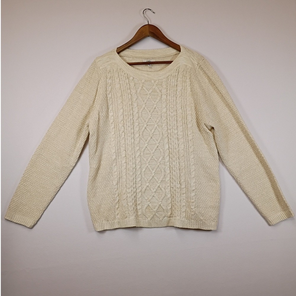 Cottagecore Croft & Barrow Womens XXL Cream Cable Knit Long Sleeve Sweater